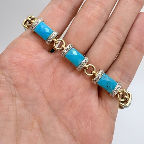 Sterling Silver 925 Turquoise & Illusion Stone Station Bracelet Sz 7.25" Length - Picture 8 of 11